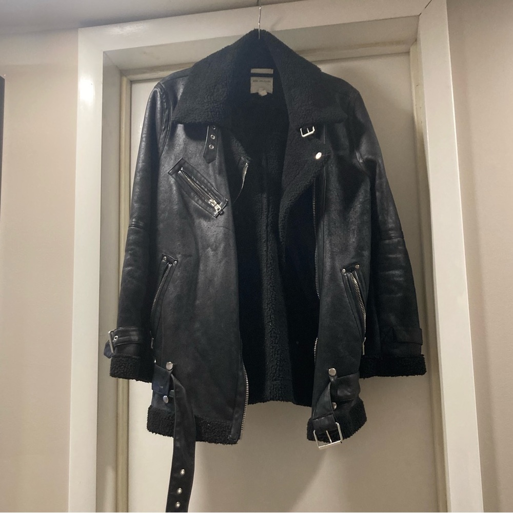Faux Leather Faux Fur Lined Moto Jacket